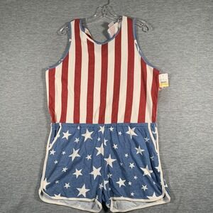 Junk Food Romper Womens XL Multicolor Stars Stripes USA Flag Sleeveless Jersey